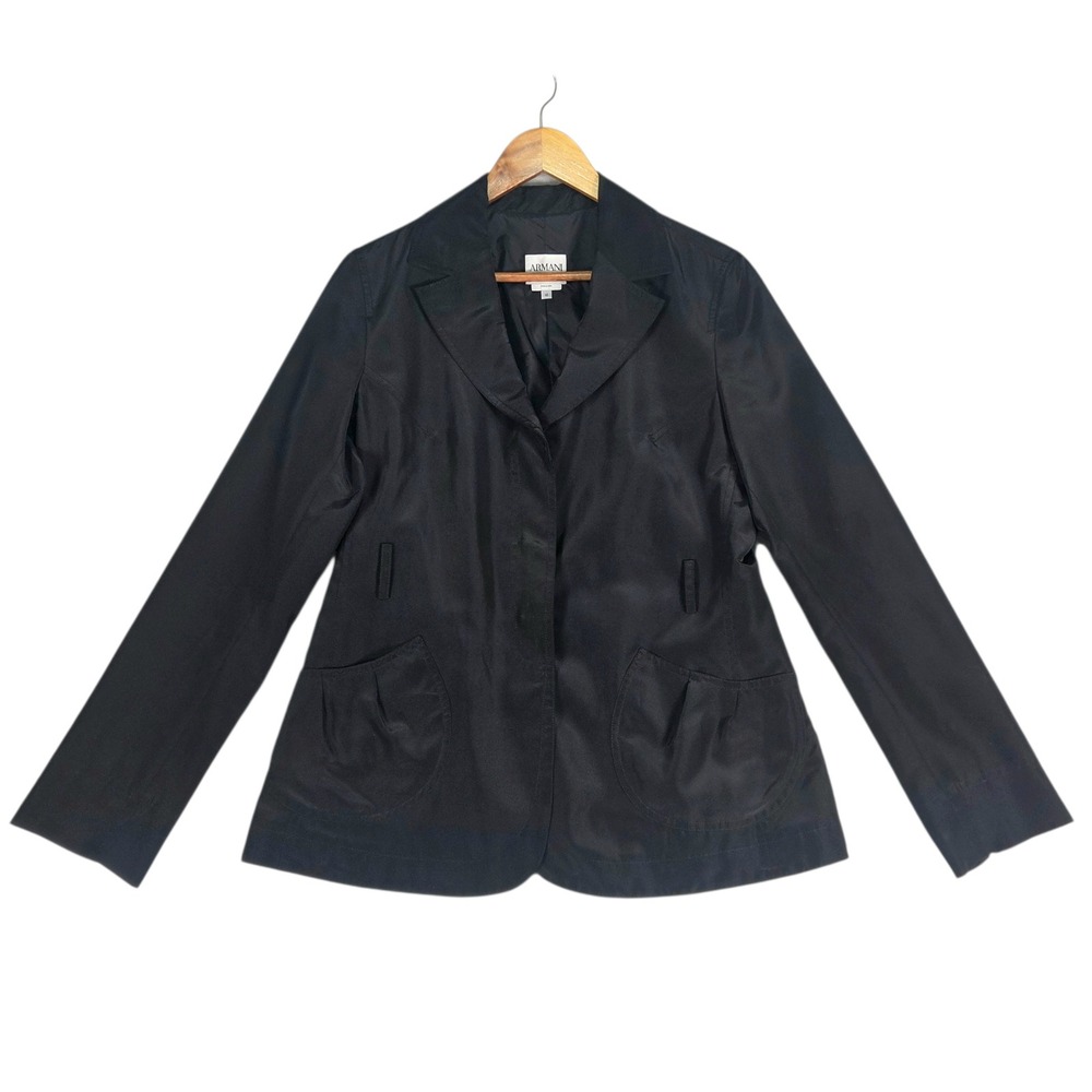 Armani Collezioni Blazer Womens 10 Black Hidden Button Pleated Pocket 8MB72W